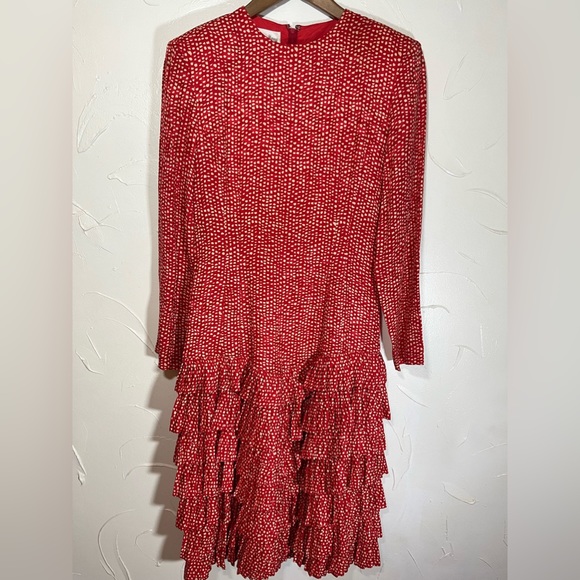 Vintage Neiman Marcus 1980s Red Dots Ruffle Dress 100% Silk SZ 4 - Picture 2 of 15